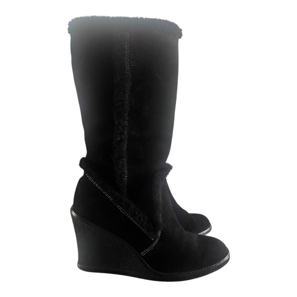 Coach Jordana Boots Women 6 M Black Suede Wedge Signature Logo Fur Trim Size 36M - Picture 5 of 14